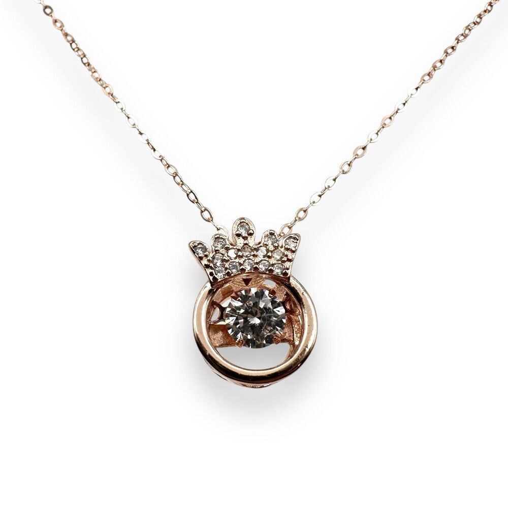 J ESTINA Sterling Silver Rose Gold CROWN Trembling CZ 925 Cute Tiny Necklace